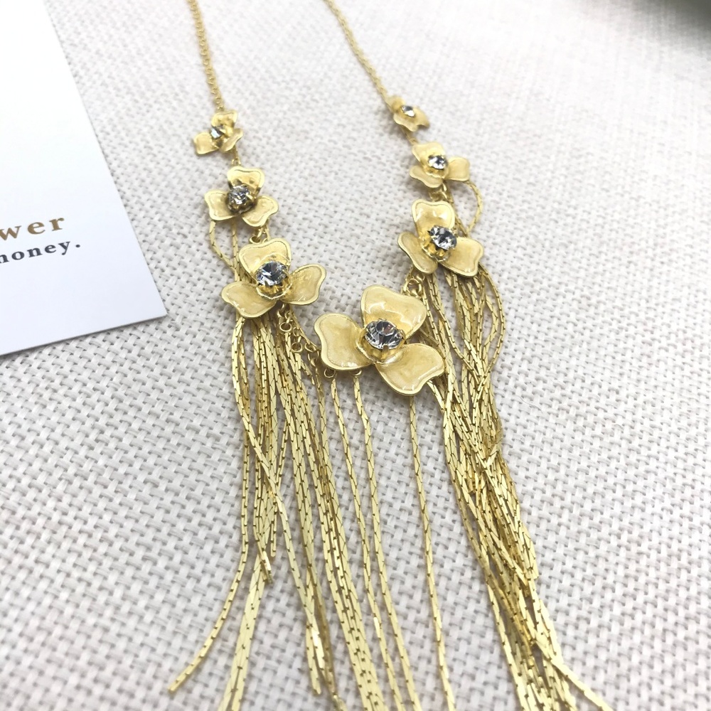 Beautiful Enamel Goldtone Flower Dangle Necklace